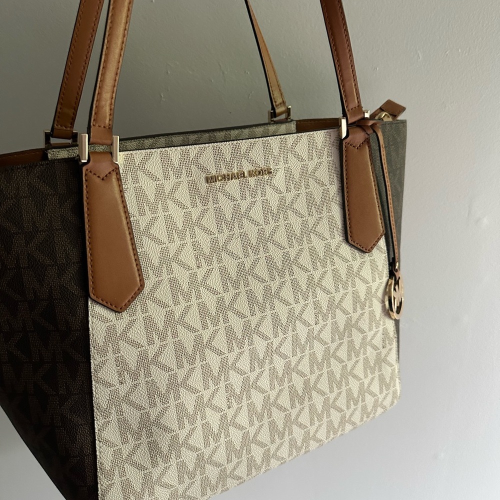 Michael Kors Cream and Brown Monogram Tote